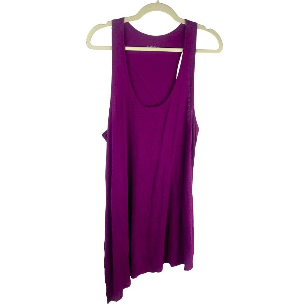 Eileen Fisher 100% Org Linen Tank Tunic Women Med‎ Purple Asymmetrical Racerback